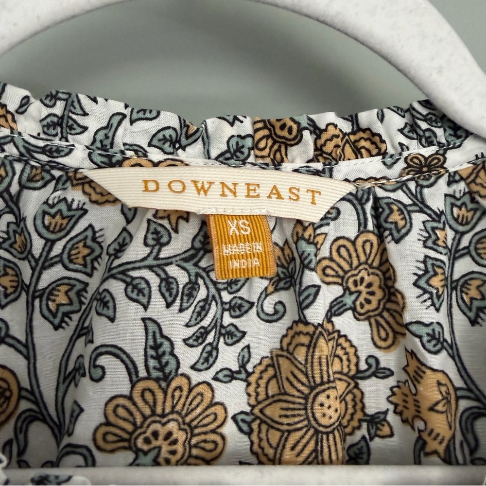 Downeast Boho Floral Print Puff Short Sleeve Button Down Blouse Top Cottagecore - Picture 7 of 11